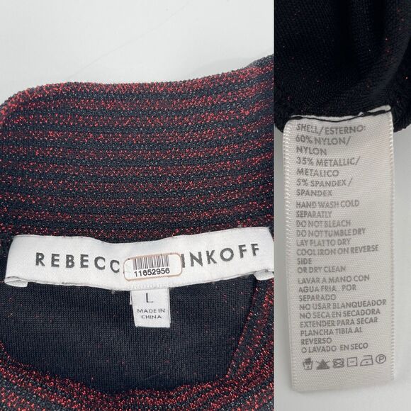 Rebecca Minkoff Women Dress Sz Large Phoebe High Neck Metallic Ribbed Knit Mini - Picture 7 of 10